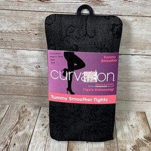 Curvation Women's Curvaceous 1 Solid Black Tummy Smoother Enhancing Tights 3040